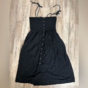 aerie Black Button-Front Sundress with Smocked Bodice and Tie Sleeves XL